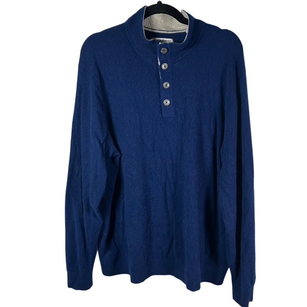 Tommy Bahama Men's Blue 100%‎ Cashmere Mock Neck Button Up Sweater Size 2XL
